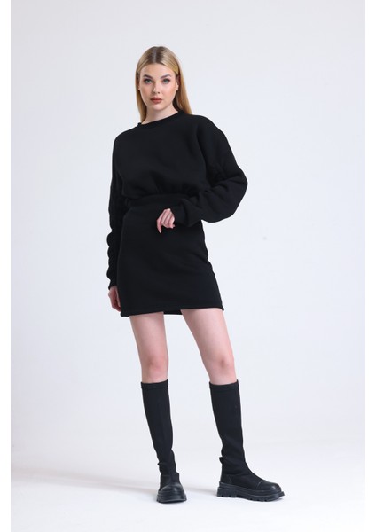 Muub's Maya Kol Lastik Detaylı 3 Iplik Şardonlu Bel Lastikli Vatkalı Sweat Elbise Hb indirimleri