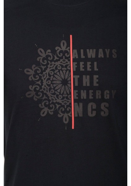 Erkek Tişört Bisiklet Yaka Lacivert Pamuk Slim Fit Desenli T-Shirt Ncs Jeans 1203
