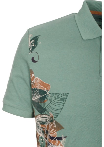 Erkek Polo Yaka Tişört Çağla Pamuk Slim Fit Ribana'lı Kol Floral Desenli T-Shirt Ncs Jeans 1189