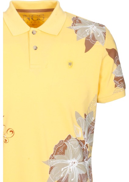 Erkek Polo Yaka Tişört Sarı Pamuk Slim Fit Ribana'lı Kol Floral Desenli T-Shirt Ncs Jeans 1189 modelleri