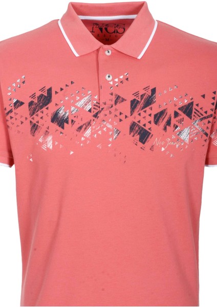 Erkek Polo Yaka Tişört Nar Çiçeği Slim Fit Ribanalı Pamuk Desenli T-Shirt Ncs Jeans 1214