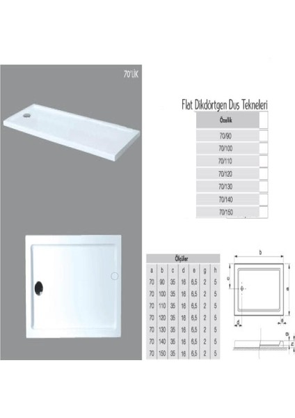 Dikdörtgen Flat Duş Teknesi H:5 cm