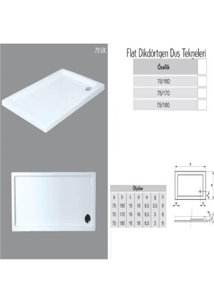 Dikdörtgen Flat Duş Teknesi H:5 cm