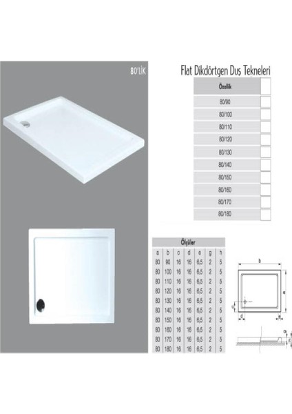 Dikdörtgen Flat Duş Teknesi H:5 cm