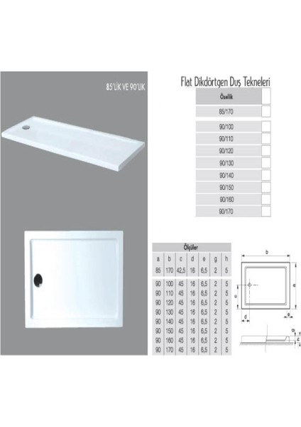 Dikdörtgen Flat Duş Teknesi H:5 cm