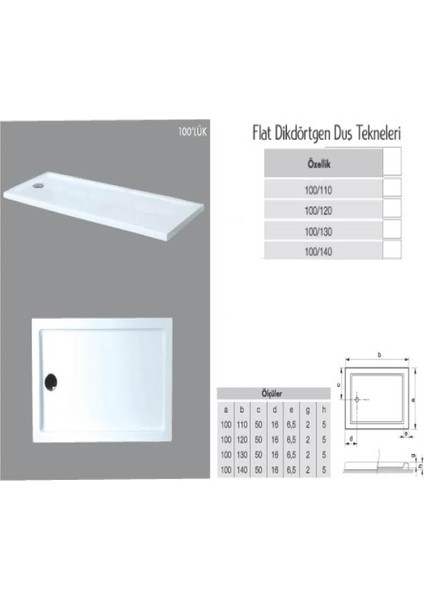 Dikdörtgen Flat Duş Teknesi H:5 cm