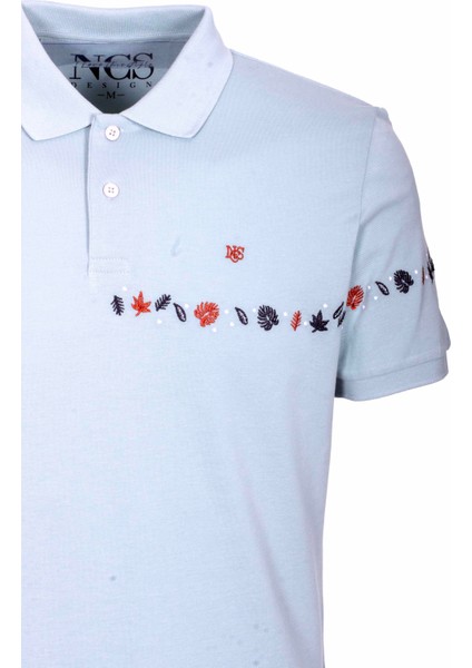 Erkek Polo Yaka Tişört Mavi Pamuk Slim Fit Ribanalı Kol Nakışlı T-Shirt Ncs Jeans 1169 modelleri