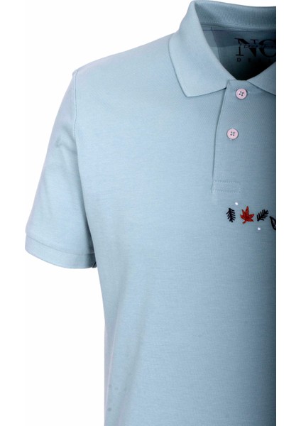 Erkek Polo Yaka Tişört Mavi Pamuk Slim Fit Ribanalı Kol Nakışlı T-Shirt Ncs Jeans 1169 indirimleri