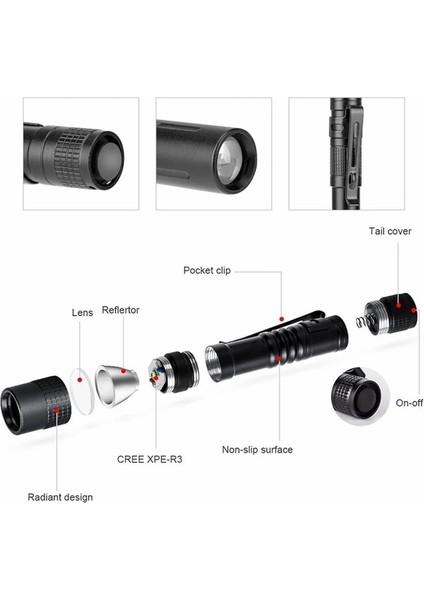 D5 LED El Feneri Kalem Işık Mini Taşınabilir 1000 Lümen 1 Anahtar Modu Diş Hekimi ve Kamp Yürüyüş Için LED El Feneri (Yurt Dışından)