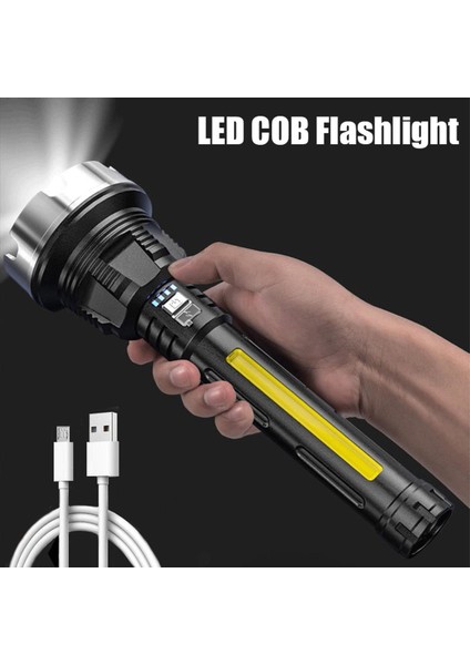 Güçlü Işık El Feneri USB Şarj Edilebilir Xenon Lamba Taşınabilir Ultra Parlak Uzun Menzilli Açık Hava Lambası Ev LED Çok Fonksiyonlu Projektör (Yurt Dışından)