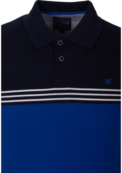 Erkek Polo Yaka Tişört Mavi Pamuk Slim Fit Ribanalı Kol Jakarlı T-Shirt Jeans 1145 fiyatları