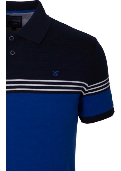 Erkek Polo Yaka Tişört Mavi Pamuk Slim Fit Ribanalı Kol Jakarlı T-Shirt Jeans 1145 modelleri