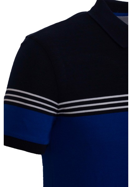 Erkek Polo Yaka Tişört Mavi Pamuk Slim Fit Ribanalı Kol Jakarlı T-Shirt Jeans 1145 indirimleri