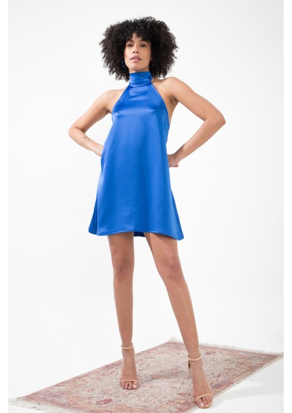 Quen Boyundan Bağlamalı Sırt Dekolteli Saten Mini Elbise Hb fiyatları