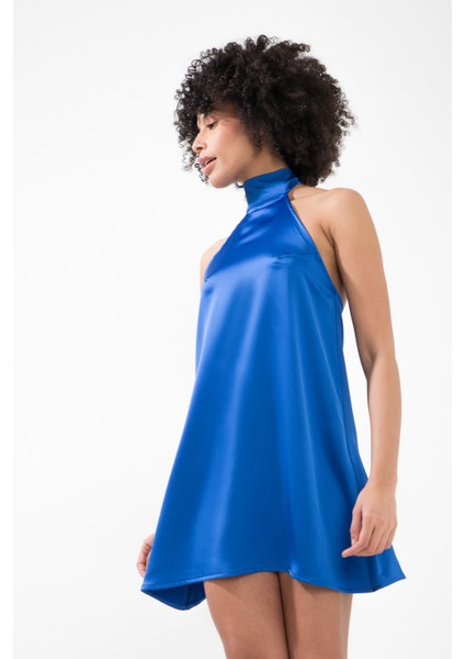 Quen Boyundan Bağlamalı Sırt Dekolteli Saten Mini Elbise Hb modelleri