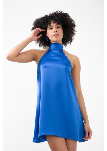 Quen Boyundan Bağlamalı Sırt Dekolteli Saten Mini Elbise Hb fırsatları