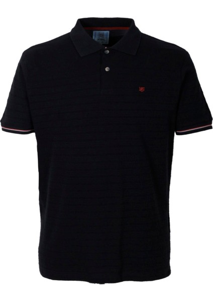 Erkek Polo Yaka Tişört Lacivert Dokulu Pamuk Slim Fit Ribanalı Kol T-Shirt Ncs Jeans 1152
