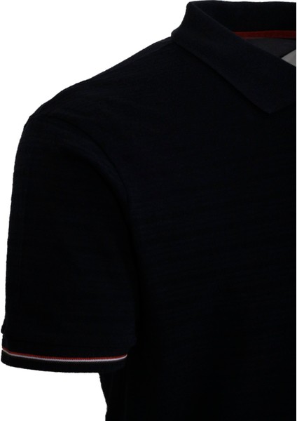 Erkek Polo Yaka Tişört Lacivert Dokulu Pamuk Slim Fit Ribanalı Kol T-Shirt Ncs Jeans 1152 fırsatları