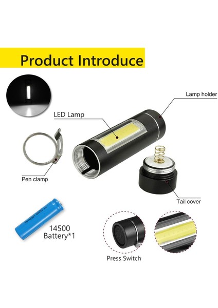 Zoom 10000 Lm Q5 + Cob LED Mini El Feneri 14500 4 Modlu Cep Feneri (Yurt Dışından)