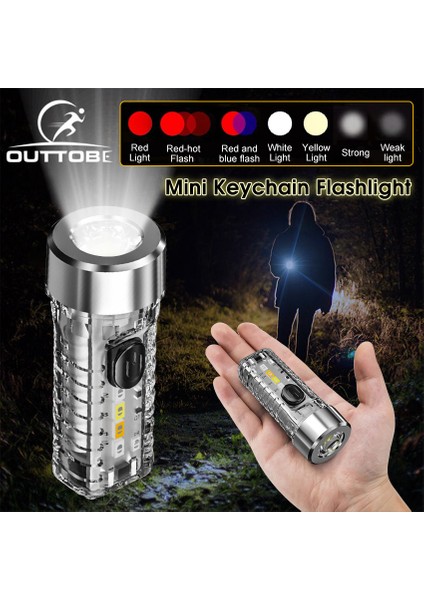 Outtobe Anahtarlık Işığı Ultra Küçük Mini Çok Fonksiyonlu El Feneri Taşınabilir Su Geçirmez El Feneri USB Şarjı Ultra Hafif Güçlü Işık Dış Mekan Uyarı Işığı Acil Durum Lambası 7 Modu (Yurt Dışından)