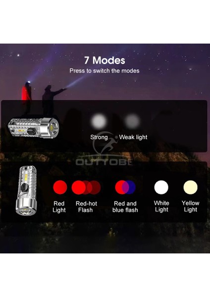 Outtobe Anahtarlık Işığı Ultra Küçük Mini Çok Fonksiyonlu El Feneri Taşınabilir Su Geçirmez El Feneri USB Şarjı Ultra Hafif Güçlü Işık Dış Mekan Uyarı Işığı Acil Durum Lambası 7 Modu (Yurt Dışından) modelleri