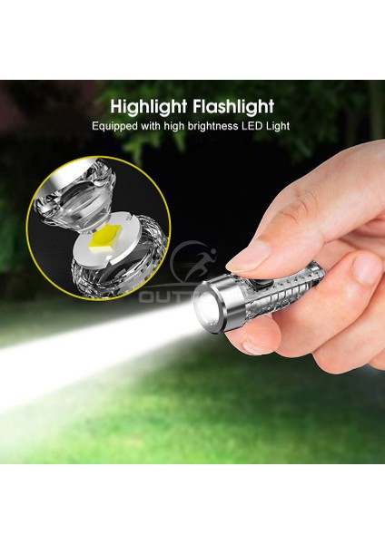 Outtobe Anahtarlık Işığı Ultra Küçük Mini Çok Fonksiyonlu El Feneri Taşınabilir Su Geçirmez El Feneri USB Şarjı Ultra Hafif Güçlü Işık Dış Mekan Uyarı Işığı Acil Durum Lambası 7 Modu (Yurt Dışından) fırsatları