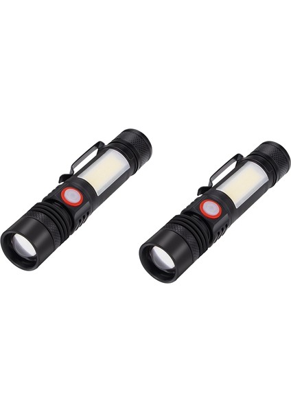 Nxfdsıoz 2x LED El Feneri Su Geçirmez El Feneri Manyetik Torch Zoom T6 + Cob El Feneri Klipsli El Işığı 18650 (Yurt Dışından)