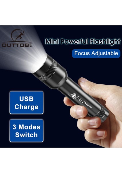 Outtobe Mini Işık LED Torch Işığı Zumlanabilir Dış Mekan Işığı Mini Şarj Edilebilir LED Işık Cep Boyutunda Su Geçirmez Işık Güçlü Işık Yürüyüş Avcılık Için Uzun Mesafe (Yurt Dışından)