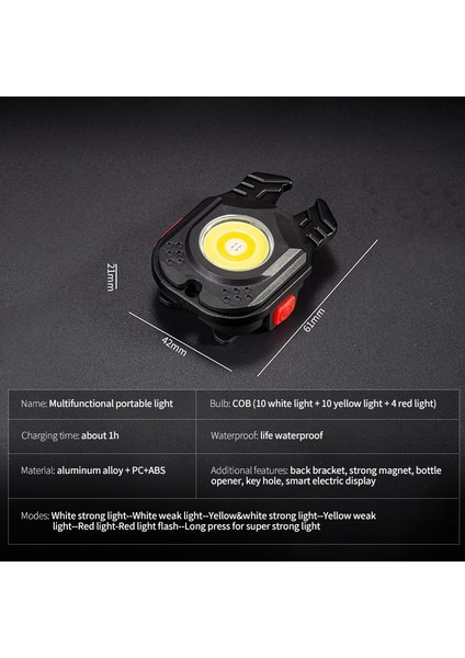 Çok Fonksiyonlu LED Çalışma Işığı Anahtarlık El Feneri Şişe Açacağı Mini Taşınabilir USB Şarj Edilebilir Acil Durum Lambaları Açık Hava Balıkçılık Yürüyüş Kamp Için (Yurt Dışından)