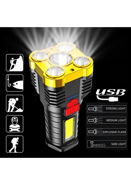 Yüksek Güçlü LED El Feneri Cob Yan Işık USB Şarj Edilebilir Projektör Iç Mekan Dış Mekan Için Acil Durum Işığı (Yurt Dışından)