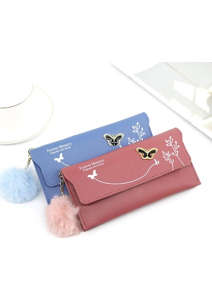 2021 Moda Yeni Kadın Uzun Cüzdan Saf Renk Yün Topu Yay El Çantası Kadın Uzun Çanta Kart Çantası Bozuk Para Cüzdanı Kart Tutucu (Yurt Dışından)