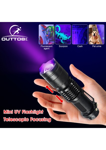 Outtobe Uv Işığı 395NM LED Siyah Işık Ahşap Lamba Teleskopik Odaklama Uv Işık Köpek Idrarı Için Taşınabilir El Feneri Evcil Hayvan Leke Akrep Nakit Para Takı Testi (Yurt Dışından)