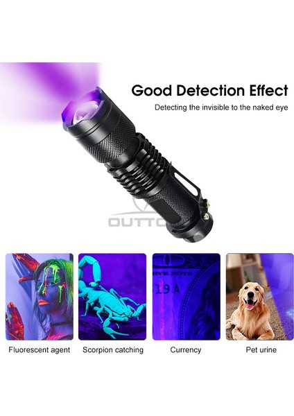 Outtobe Uv Işığı 395NM LED Siyah Işık Ahşap Lamba Teleskopik Odaklama Uv Işık Köpek Idrarı Için Taşınabilir El Feneri Evcil Hayvan Leke Akrep Nakit Para Takı Testi (Yurt Dışından) modelleri