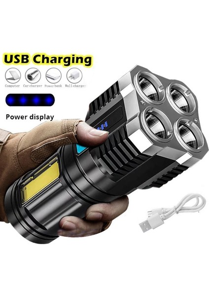 Abs Plastik 4 Aydınlatma Işığı 4 LED Cob El Feneri Mini Taşınabilir El Feneri USB Şarj Edilebilir Cob Çalışma Işığı (Yurt Dışından)