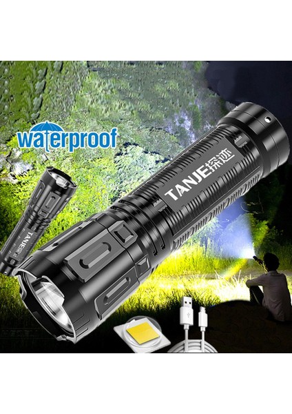 Süper Parlak USB Şarj Edilebilir El Feneri Cob LED Su Geçirmez Işık Açık Kamp Yürüyüş Bisiklet Için 3 Mod El Feneri (Yurt Dışından)