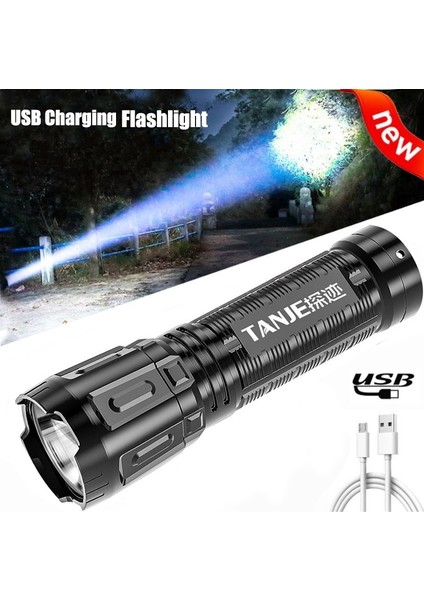 Süper Parlak USB Şarj Edilebilir El Feneri Cob LED Su Geçirmez Işık Açık Kamp Yürüyüş Bisiklet Için 3 Mod El Feneri (Yurt Dışından)
