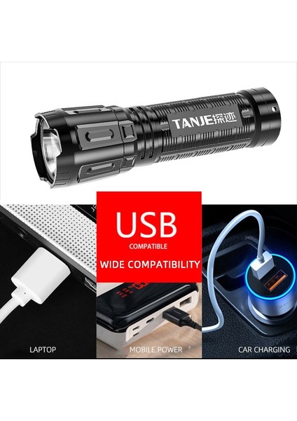 Süper Parlak USB Şarj Edilebilir El Feneri Cob LED Su Geçirmez Işık Açık Kamp Yürüyüş Bisiklet Için 3 Mod El Feneri (Yurt Dışından)
