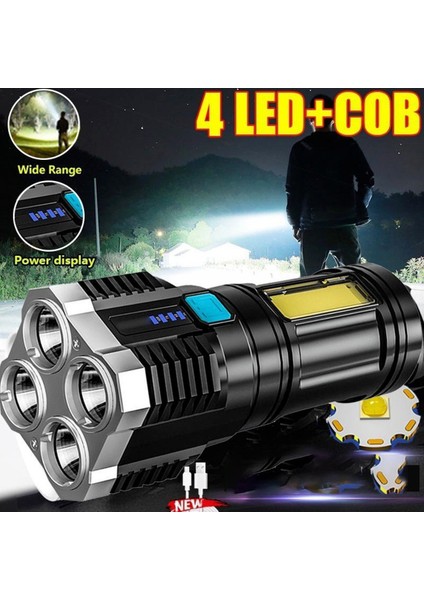 Açık Taşınabilir USB Şarj Edilebilir El Feneri 4 Modlu Işık Su Geçirmez Lamba Açık Kamp Çalışma Işığı (Yurt Dışından)