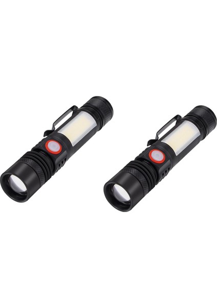2x LED El Feneri Su Geçirmez El Feneri Manyetik Torch Zoom T6 + Cob El Feneri Klipsli El Işığı 18650 (Yurt Dışından)