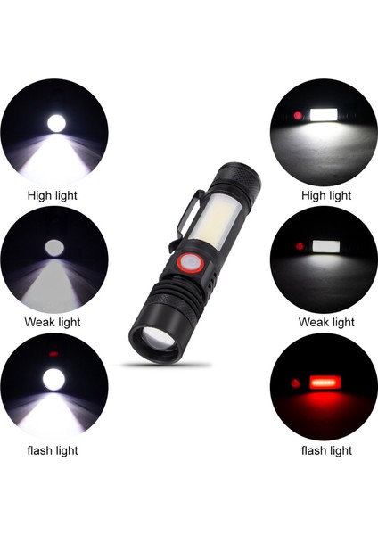 2x LED El Feneri Su Geçirmez El Feneri Manyetik Torch Zoom T6 + Cob El Feneri Klipsli El Işığı 18650 (Yurt Dışından)