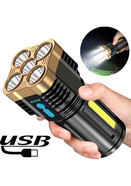 Taşınabilir USB Şarj Edilebilir LED El Feneri Ultra Parlak 4 Modlu Işık LED Taktik El Feneri Su Geçirmez Açık Kamp Çalışma Işığı (Yurt Dışından) fiyatları