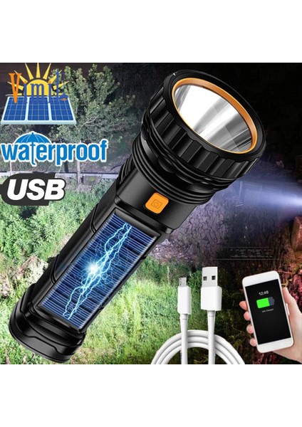 Vimite USB Güneş Şarj Edilebilir El Feneri Güçlü Işık Vurgulamak Taktik El Fenerleri Torch Açık Taşınabilir Aydınlatma LED Kamp Işık (Yurt Dışından)