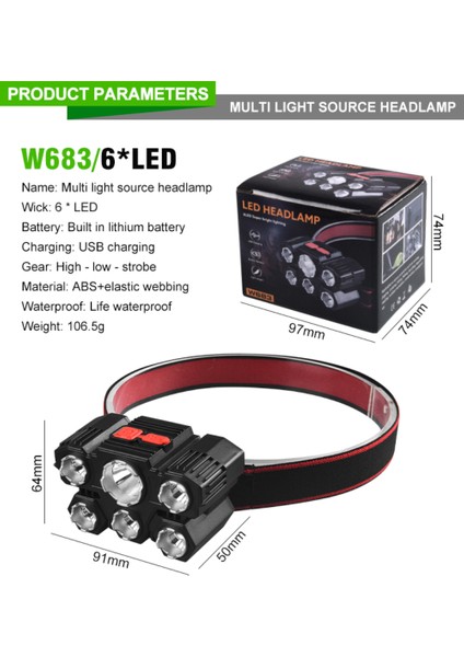 Ultra Parlak 8 LED Far USB Şarj Edilebilir Far Su Geçirmez Far Kafa Torch Fener Fshing Işık ile (Yurt Dışından)