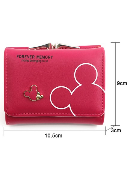 Disney Mickey Mouse Kadın Çantası Pu Moda Sevimli Cüzdan Tasarımcısı Bozuk Para Cüzdanı Çile Tatlı Kredi Kartı Tutucu Kadın Küçük Cüzdan (Yurt Dışından)