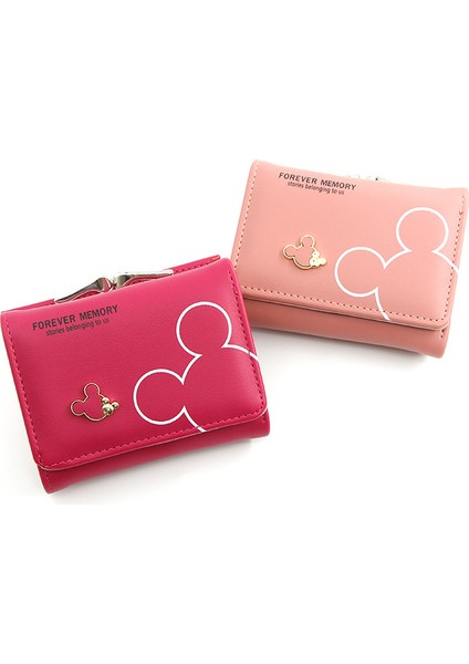 Disney Mickey Mouse Kadın Çantası Pu Moda Sevimli Cüzdan Tasarımcısı Bozuk Para Cüzdanı Çile Tatlı Kredi Kartı Tutucu Kadın Küçük Cüzdan (Yurt Dışından)