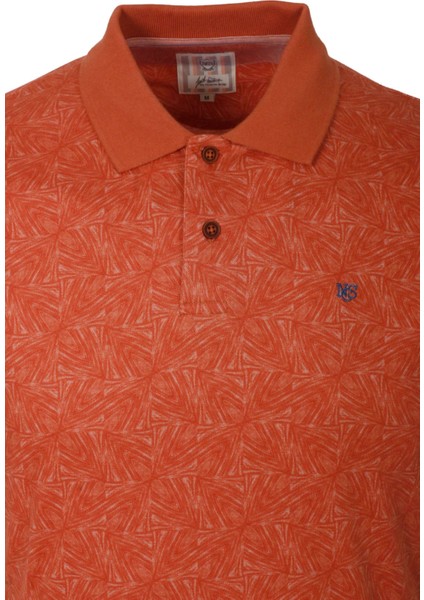 Erkek Polo Yaka Tişört Orange Pamuk Slim Fit Ribana'lı Kol Desenli T-Shirt Ncs Jeans 1148