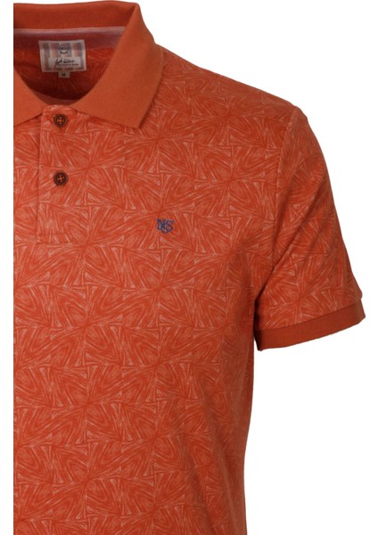 Erkek Polo Yaka Tişört Orange Pamuk Slim Fit Ribana'lı Kol Desenli T-Shirt Ncs Jeans 1148