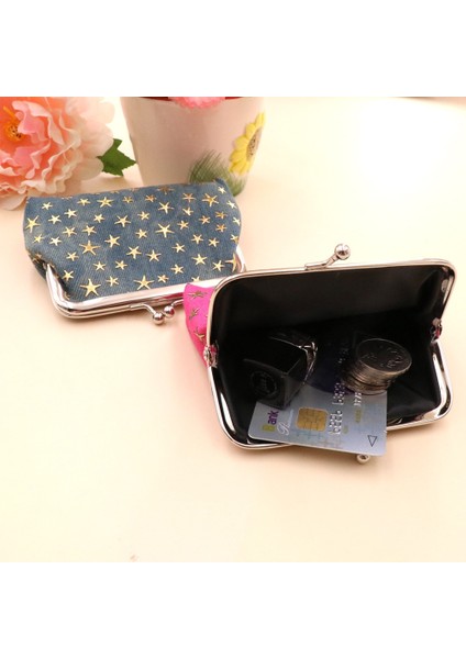 Kadın Denim Kumaş Bozuk Para Çantaları Bayanlar Yıldız Desen Mini Cüzdan Kadın Çile Debriyaj Çanta Kart Tutucu Ruj Depolama Hediye (Yurt Dışından) modelleri