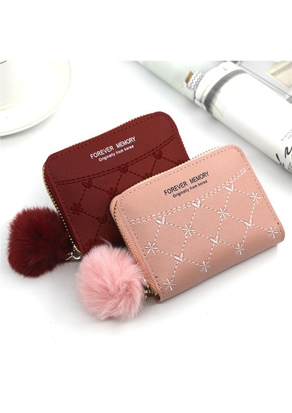 Kadınlar Için Yeni Işlemeli Cüzdan Bayanlar Bozuk Para Çantaları Hairball Püskül Pu Deri Fermuar Kredi Kartı Tutucu Debriyaj Para Çantası Cep (Yurt Dışından)