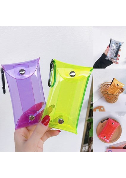 Şeffaf Pvc Çanta Anahtar Cüzdan Kılıf Zincir Halkalı Kese Kart Tutucu Anahtarlık Kadın Para Çantası Mini Ruj Saklama Çantası Bozuk Para Cüzdanı (Yurt Dışından)